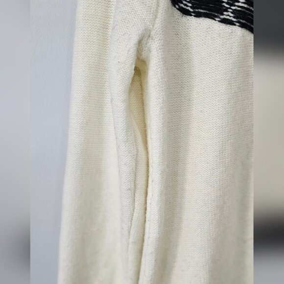Talbots Fair Isle Sweater Lp Black White Fuzzy Nordick Ski Soft Wool Blend - Picture 6 of 11